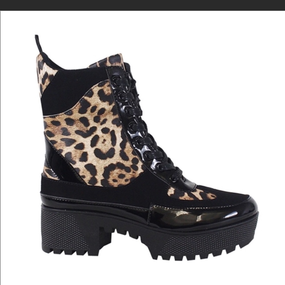 Leopard print combat boots